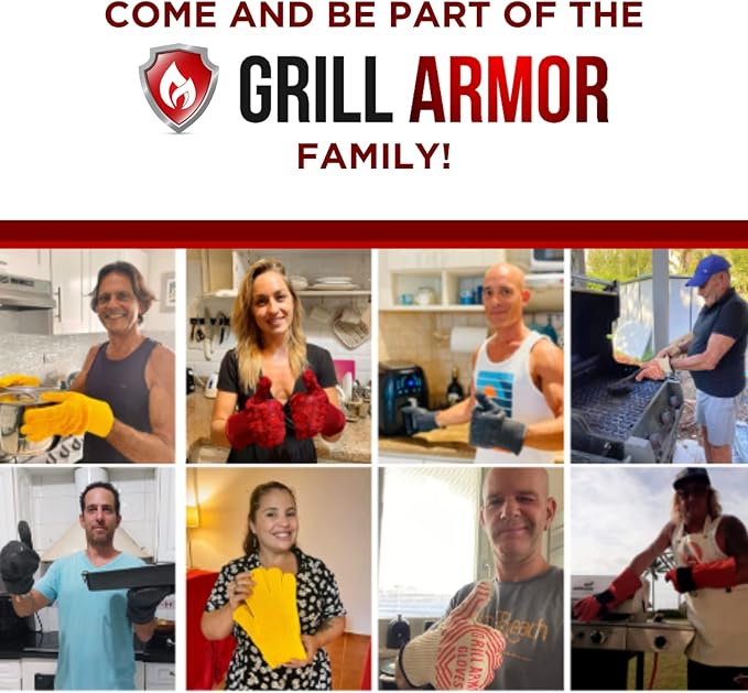 Grill Armor Oven Gloves – 932°F Heat, Fire & Cut Resistant Mitts for BBQ, Grill, Cooking, Grilling, Baking, Smoker & Fire Pit