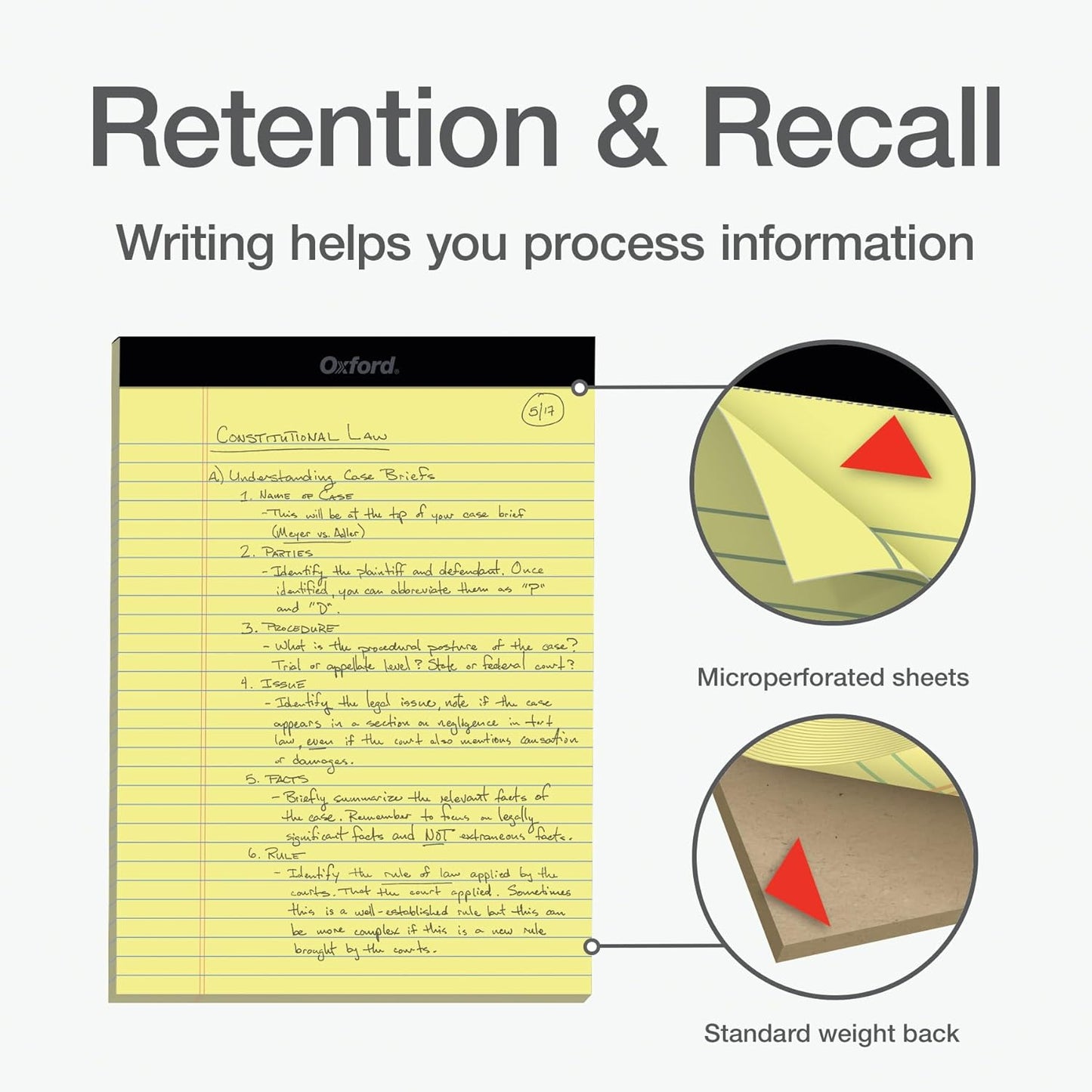 Oxford 8.5 x 11.75 Inch Legal Pads, 3 Pack, Wide Ruled on Both Sides, Canary Yellow Paper, 50 Perforated Sheets Per Writing Pad, Proudly Made in the USA (1017035)