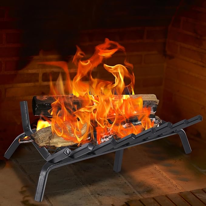 G GOOD GAIN Fireplace Grate with Ember Retainer, 28" Heavy Duty Steel Indoor, Chimney Hearth Wood Stove Rack Holder,1/2 Bar Fire Place Asseccories for Outdoor, Fire Pits, Camping.