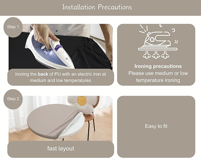 Round Fitted PU Tablecloth with High Elastic Edge 35 Inch Dia Waterproof Oil Proof Table Cloth Anti-Scald Stain-Resistant Wipeable Table Cover for Indoor Outdoor Picnic (Grey,35" Dia)