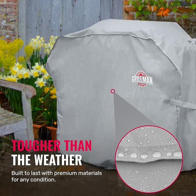 Grillman Grill Cover, BBQ Outdoor Grill Covers, Charcoal, Gas Grills, Waterproof, Rip-Proof, Weather-Resistant, Anti-UV, Barbecue Cover for Weber, Genesis, Charbroil, Nexgrill, etc (Gray, 58 Inch)