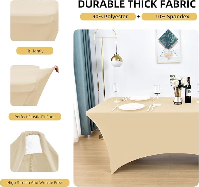 6-Pack 6ft Spandex Table Covers for Rectangle Standard Folding Tables - Wrinkle Resistant Stretch Tablecloths - Ultimate Fitted Table Protector for Parties, Trade Shows, Wedding