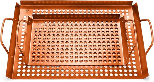 Outset QN76 Copper Grid Set Non-Stick Grilling Tray, Set of 2, 7" x 11" and 14" x 11"