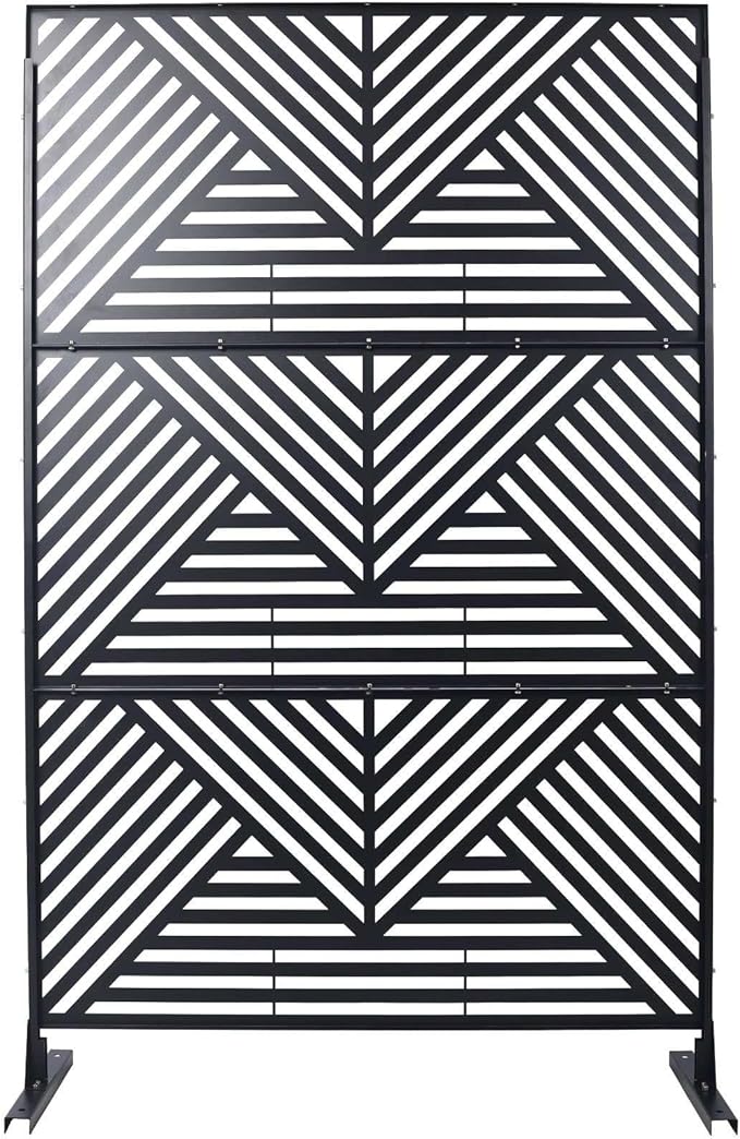 Outdoor Privacy Screen with Geometric Design – Metal Decorative Panel, Freestanding Partition, Weather-Resistant, 76"x48" for Garden, Patio, Balcony, and Yard, Black
