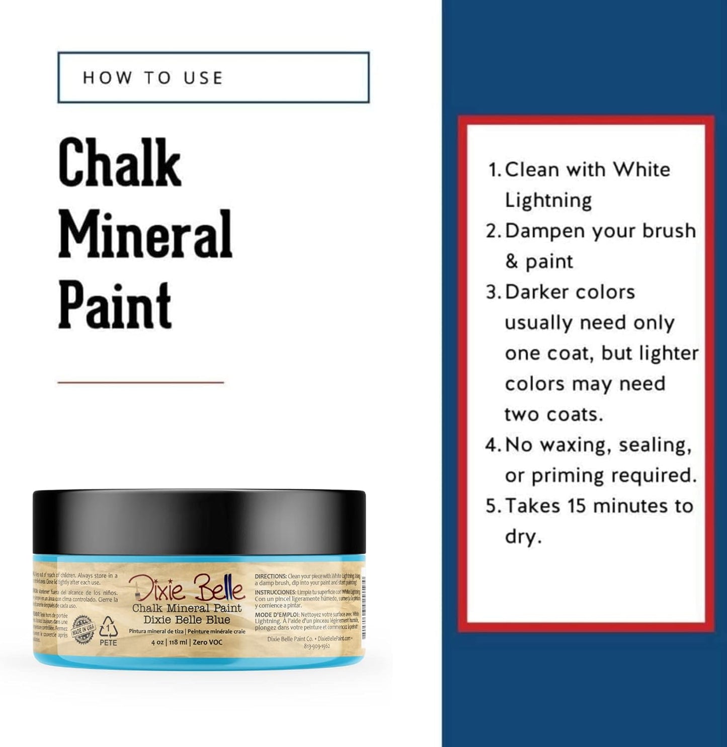 Dixie Belle Paint Company Chalk Finish Furniture Paint - Dixie Belle Blue (4oz) - Matte Sky-Blue Chic Chalk Mineral DIY Furniture Paint