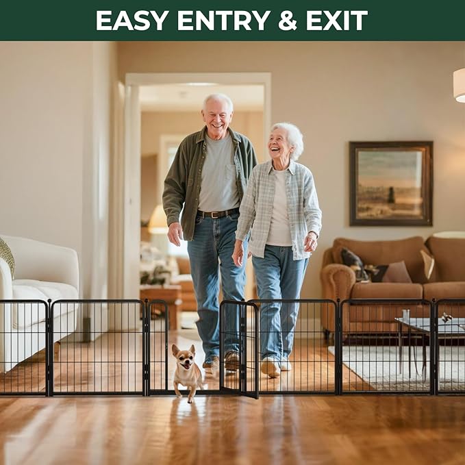 FXW Dog Gate Extra Wide Designed for Indoor Use, Adjustable Width Up to 137-inch Wide (24" H 6 Wire Panels for Puppies and Small Dogs), Black