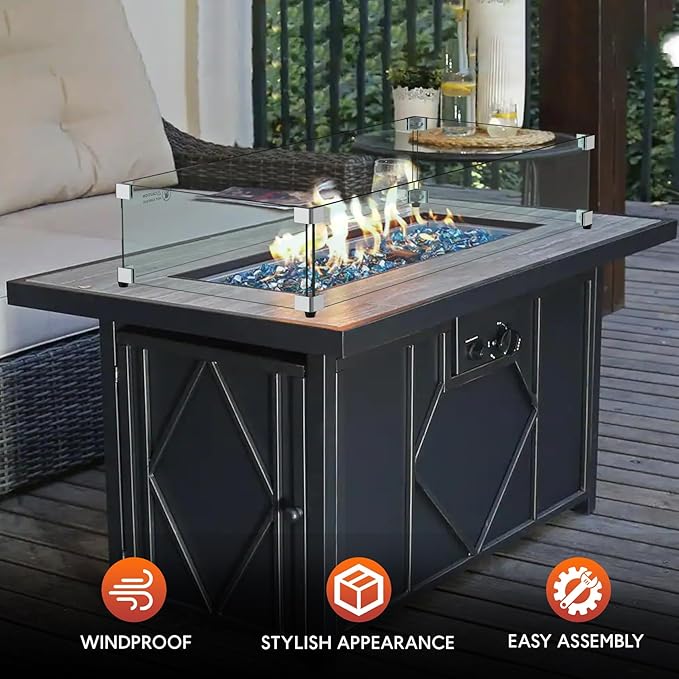 Skyflame 36" X 16" Rectangular Fire Pit Glass Wind Guard Replacement for Outdoor