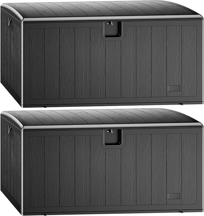 JEKO&JEKO 260 Gallon Outdoor Storage Box Set, 2-Pack 130 Gallon Plastic Deck Boxes with Lockable Lid for Patio, Garden Tools, Outdoor Cushions and Shoes, Black