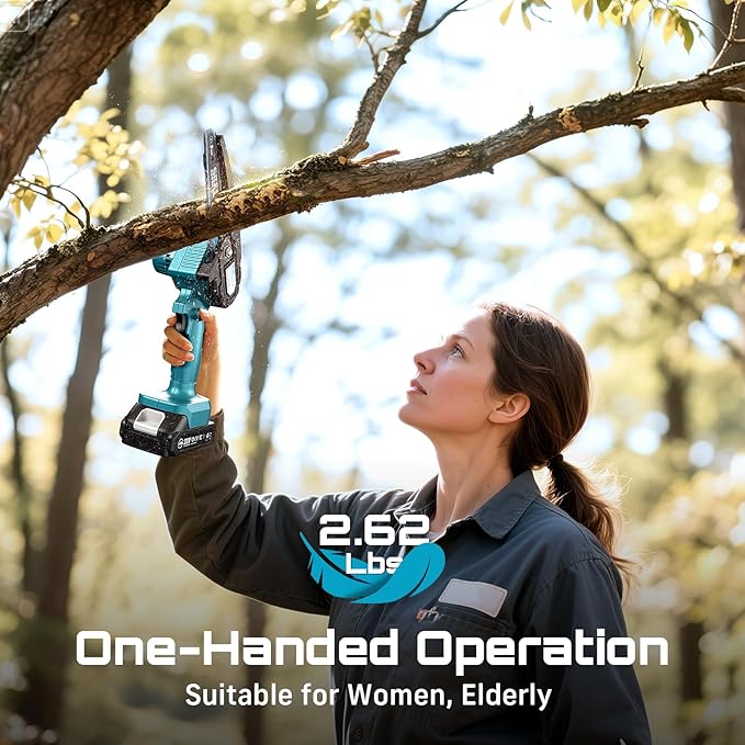 Seesii Mini Chainsaw, 6-inch Mini Chainsaw Cordless, Handheld Electric Power Chain Saw with 2 Batteries, for Tree Trimming Wood Cutting, Best Gifts for Father, Dad, Husband, Men