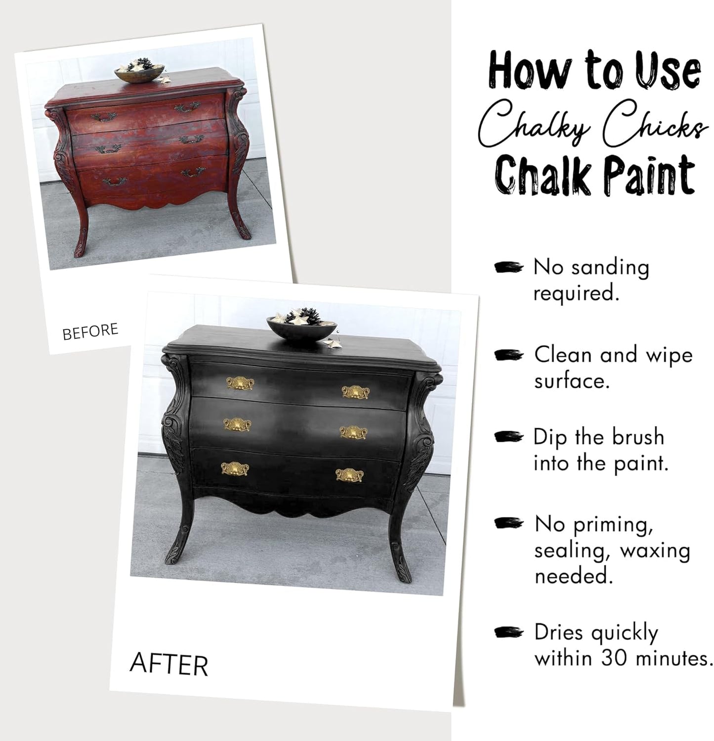 Chalky Chicks All-in-One Chalk Paint for Furniture or Cabinet - 16 Fl Oz - Matte Finish Blue Steel (Blue Gray) for Metal, Wood Furniture Paint - No Sanding All-in-One for Home Decor & Crafts, USA Made