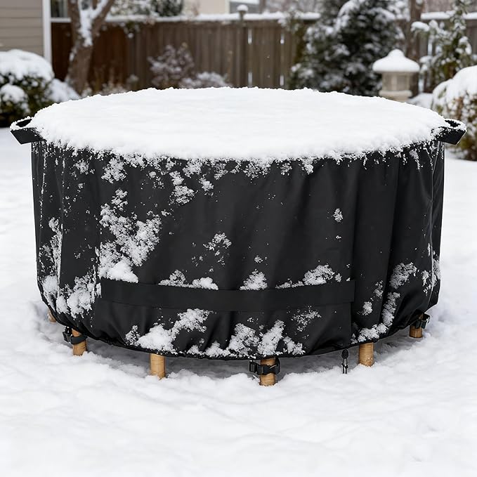 LBTING Round Patio Furniture Cover, Outdoor Table Chair Set Covers 48Dia x 28H Inches, 420D Waterproof Windproof Dust-proof UV-Resistant Furniture Cover - Black