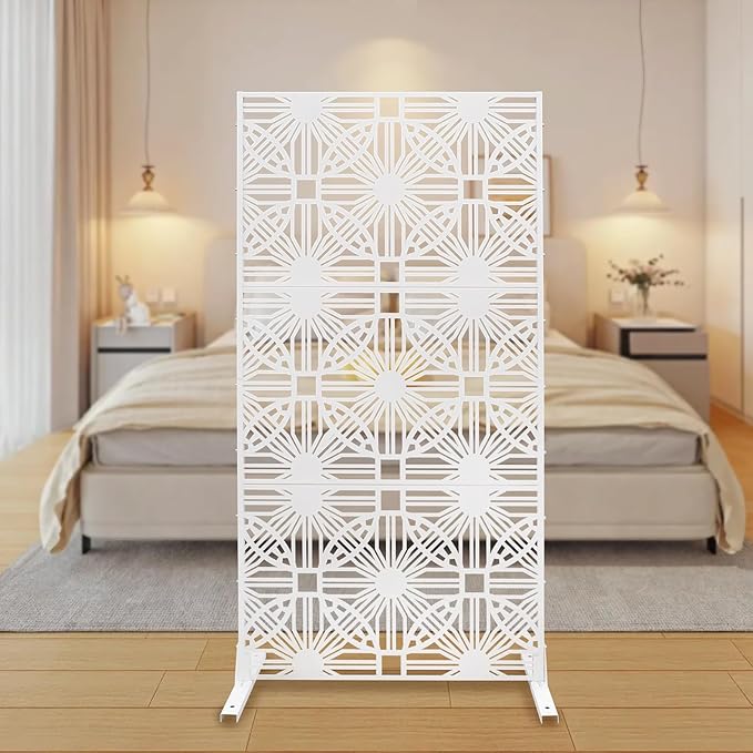Patio Privacy Screen,Patio Privacy Divider with Stand, Decorative Privacy Fence Screen for Garden Backyard Balcony,Outdoor Decorative Panels for Balconies, Courtyards,Swimming Pools (Flower White)