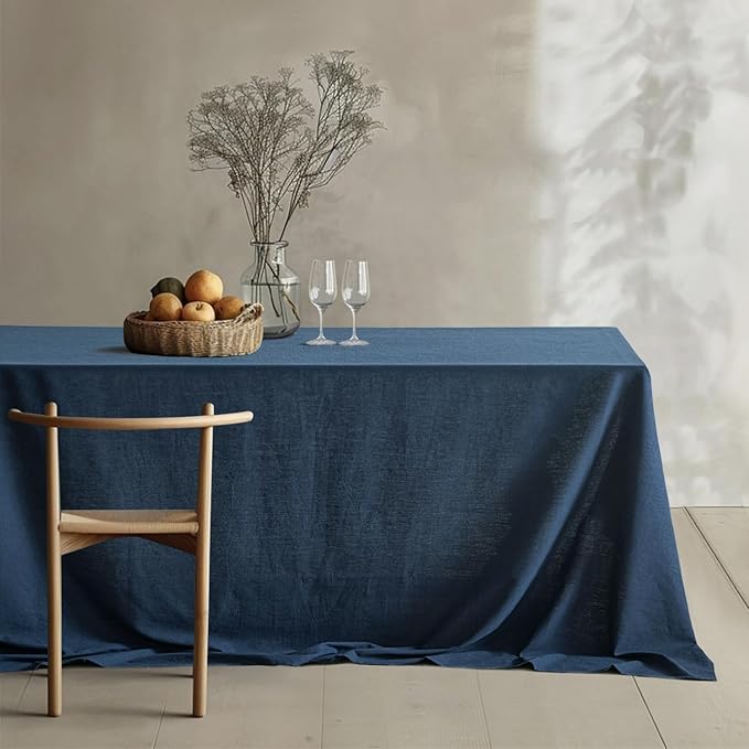 MIULEE Linen Cotton Blend Tablecloth Rectangle, Luxury Waterproof Stain Resistant Durable Farmhouse Oblong Table Cloth for Dining Party Christmas Weddings Birthday, 52 x 70 inch, Navy Blue