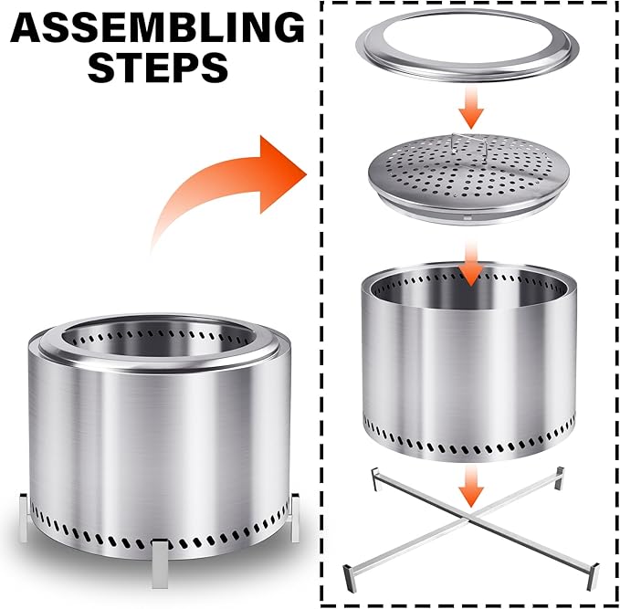 HGD 20" Smokeless Firepit with Stand, Stainless Steel Wood Burning Fire Pit for Friends & Family Gatherings, Secondary Combustion Outdoor Patio Stove for Garden BBQ & Bonfire