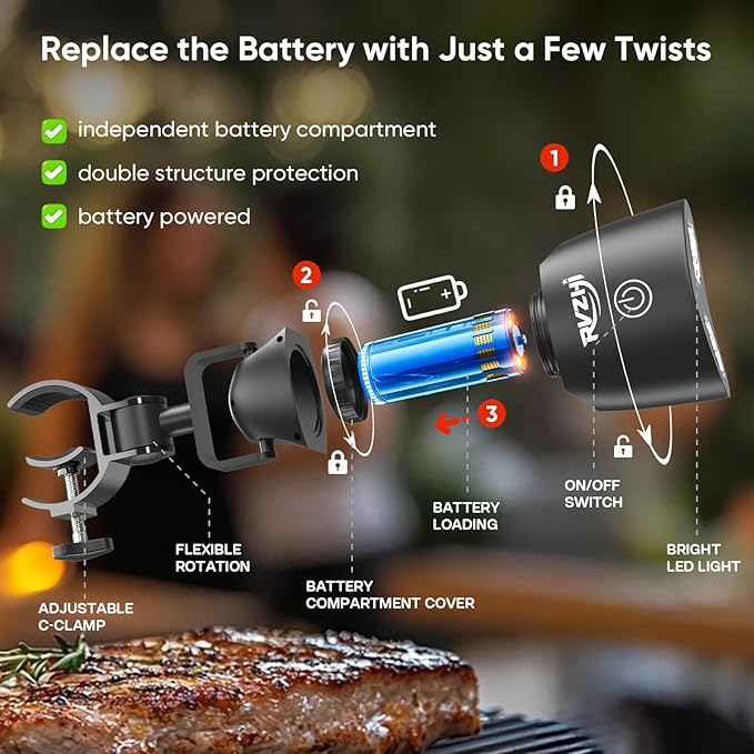 Grill Light BBQ Accessories: Upgraded 10 LEDs Bright Outdoor Grill Light - Unique Valentines Day Gifts for Him Mens Husband Dad - Flexible Rotation Adjustable C-clamp Smoker Grilling Accessories