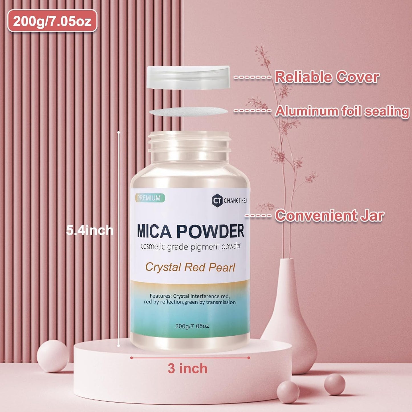 Mica Powder,7.05OZ（200g）,Crystal Red Pearl Mica Powder Pigment for Epoxy Resin，Lip Gloss，Car Paint，Dye，Soap Making，Nail Polish,Epoxy Resin,Candle Making,Bath Bombs