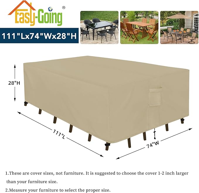 Easy-Going Rectangle Patio Furniture Cover Waterproof Outdoor Dining Table and Chair Cover Anti-UV Outside Sectional Sofa Set Covers (111"L x 74"W x 28"H, Camel)