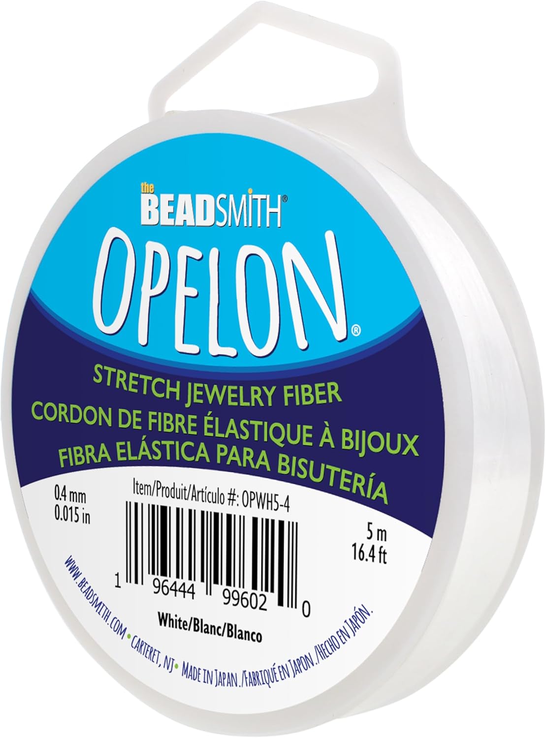The Beadsmith Opelon Stretch Cord – Elastic Beading Fiber, White, 0.4 mm Diameter, 5 Meters (16.4 ft) Spool