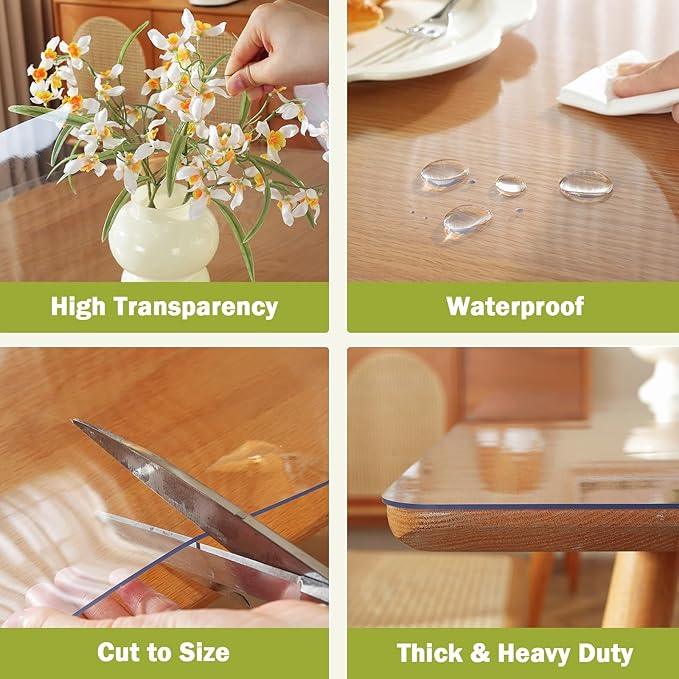Clear Table Protector 24 x 40 Inch, 1.5mm Thick Plastic Table Cover, Waterproof PVC Clear Table Cover Protector, Desk Protector Mat, Writing Desk Pad for Desktop, Coffee & Dining Room Table