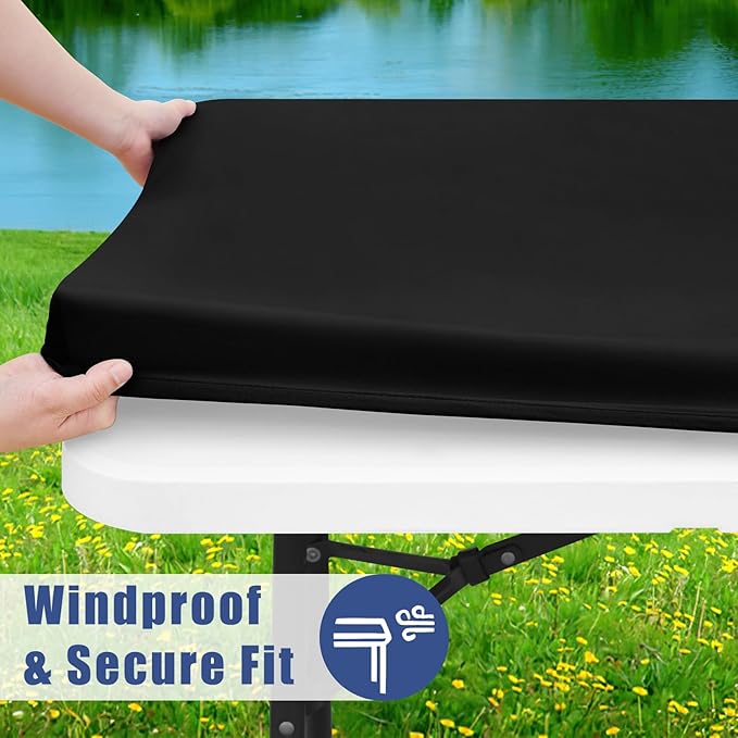 Spandex 5 Foot Rectangle Table Cloth 6 Pack, Elastic Fitted Tablecloths for Picnic, Stretch Washable Patio Table Cover for Outdoor, Camping, Banquet and Parties (Black, 30"x60")