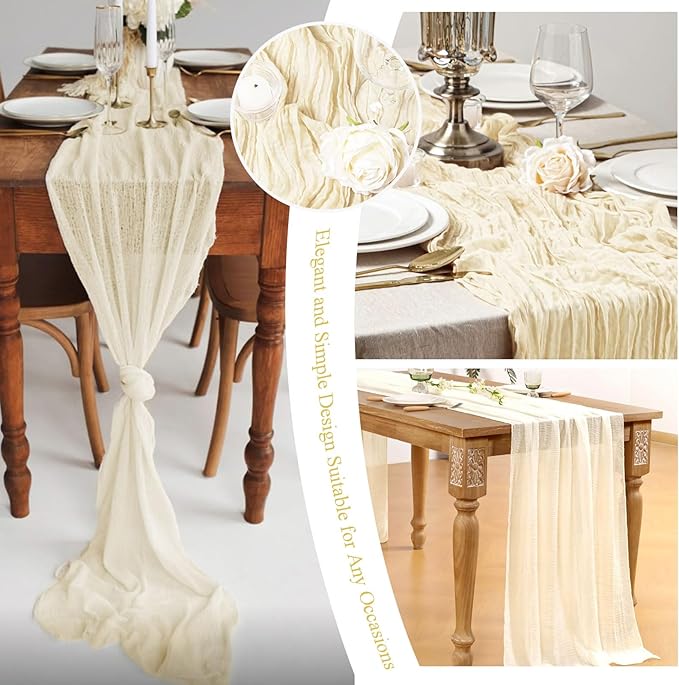20 Packs Cheesecloth Table Runner 10FT Long Boho Gauze Fabric Table Runner Vintage Rustic Sheer Runners for Wedding Party Bridal Baby Shower Table Decorations (Ivory )