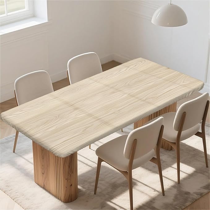 Rectangle Table Cloth Cover Waterproof Elastic Fitted Polyester Fitted Tablecloths for 8 Foot Tables for Indoor,Picnic, Camping, Outdoor （96" x 30"，Wood Grain）