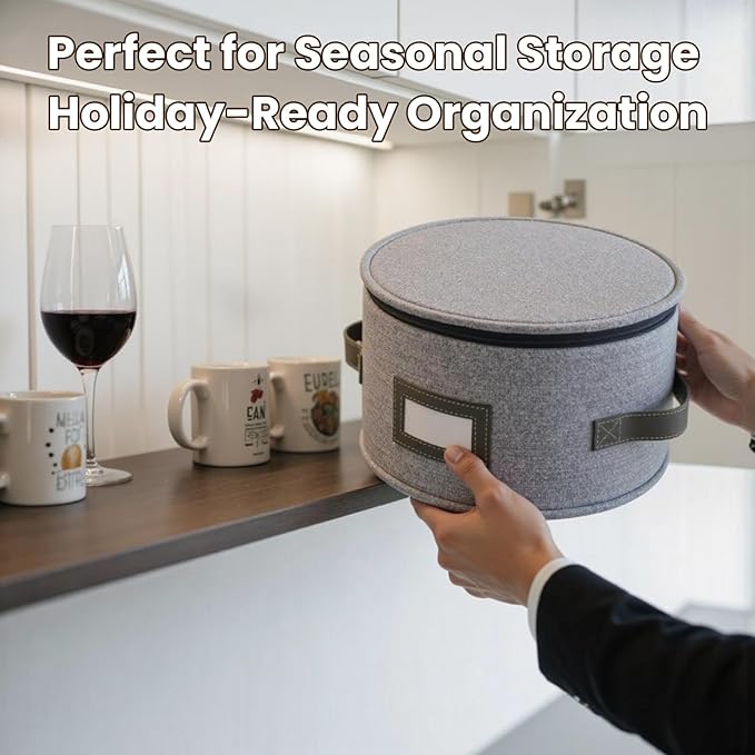 HOMELUX THEORY Hard Shell China Storage Containers, 6pc LightGray Mug & Plate Storage Box, Kitchen Storage Bins W/Lids, Heavy Duty Moving Box with Handles for Dishes, Glassware, Stemware, Cup & Mug