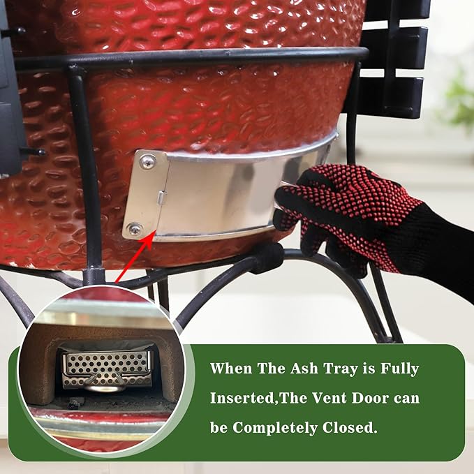 KAMaster 2 in 1 Cast Iron Ash Can Fit Kamado Grill Classic Joe,With Stainless Steel Slid Out Ash Drawer Remove Ash Easier,Ash Can With Foldable Handle Can Use With Fire Grate Or Charcoal Fire Basket