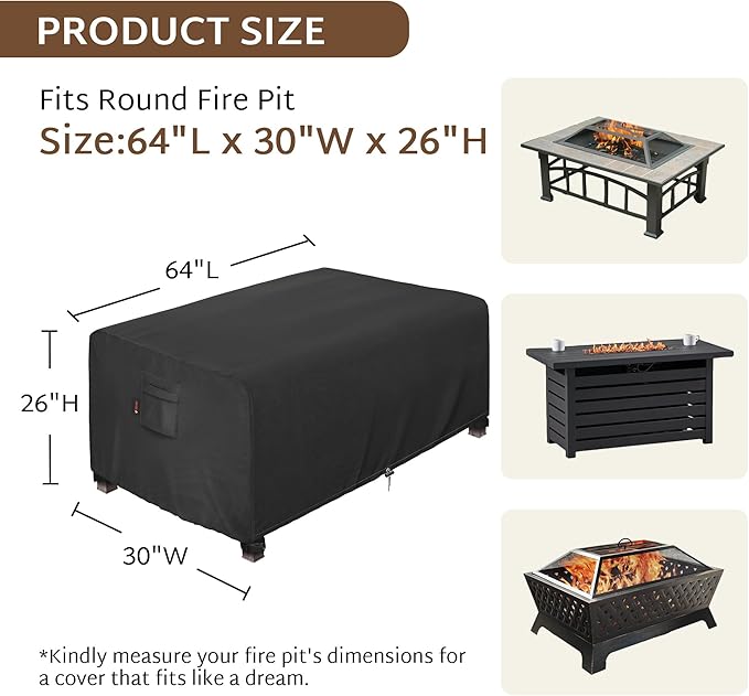 iBirdie Rectangular Gas Fire Pit Table Cover 64 x 30 inch Outdoor Waterproof and Weatherproof Heavy Duty 600D, Patio Furniture Coffee Table Fireplaces Covers