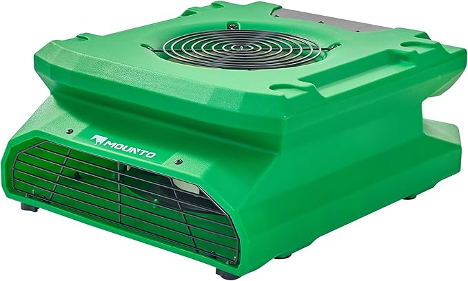 MOUNTO 1/4 HP 1200 CFM Low Profile Air Mover, 2-Speed Carpet Dryer Floor Fan with Dual GFCI Outlets, Stackable Lightweight Blower for Water Damage Restoration (Green)