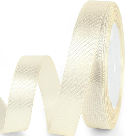 5/8" x 25 Yards Satin Ribbon, Ivory Silk Ribbon Ideal for Gift Wrapping, Floral Bouquets, Crafts, Wedding Party Decorations, Christmas and Sewing Projects