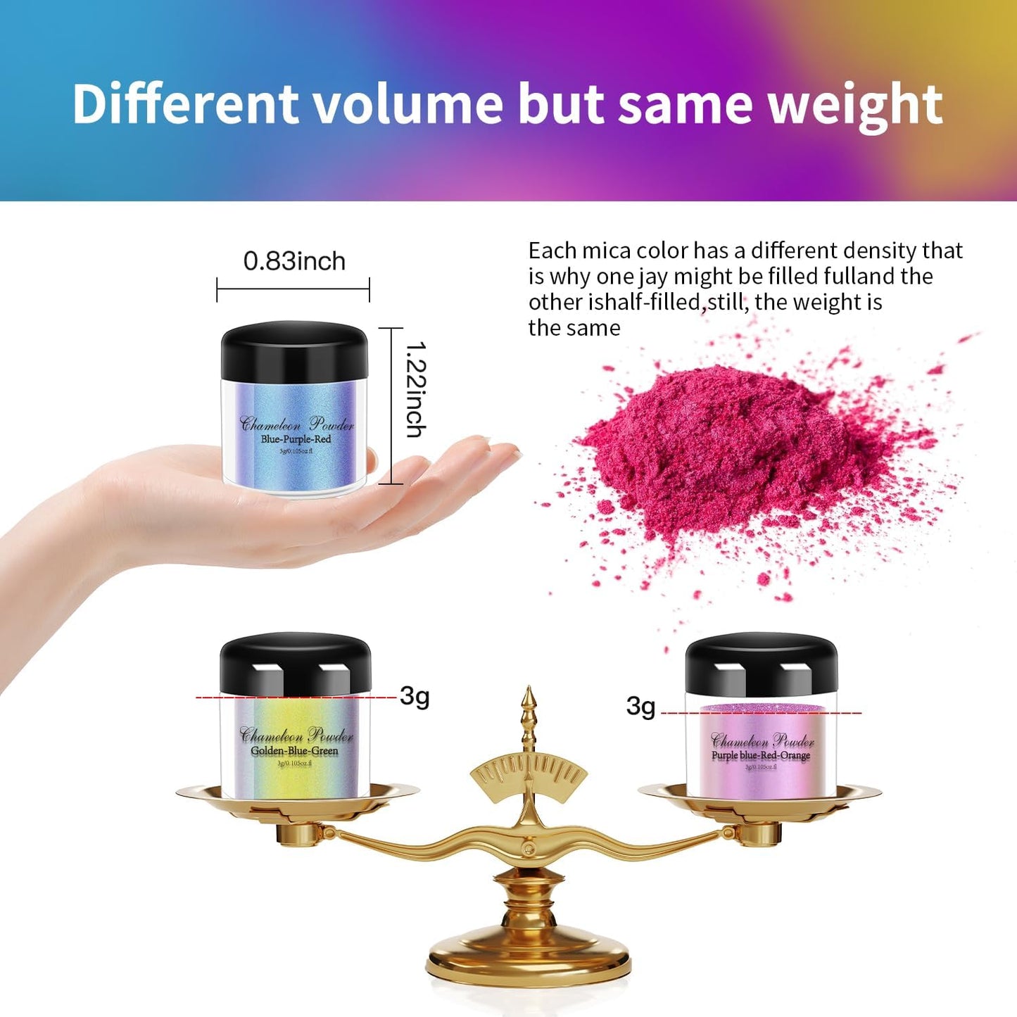 20 Colors Chameleon Mica Powder, 20 * 3g Color Shift Resin Pigment Powder for Epoxy Resin, Painting, Soap Making, Bath Bombs, Candle Making, Slime, Jewelry DIY Accessories(0.1oz/jar)