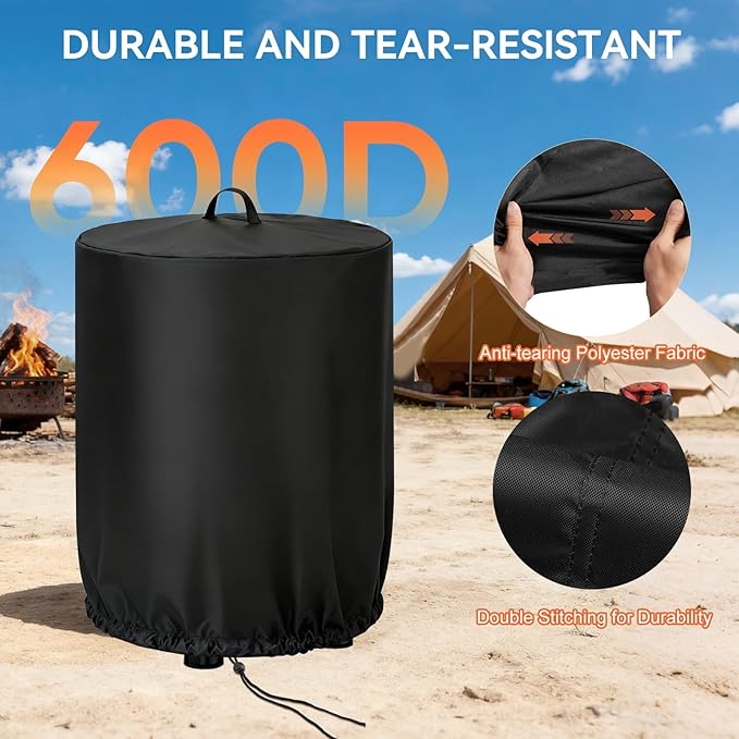 Fire 360 side Fire Pit Cover for Nlnja 24 Inch Round Pits Oxfford 600D PVC Fabric Waterproof Windproof Anti UV Dust Resistant with Lift Pomer Backing Critical Taping Seam Column Hem 1PCS