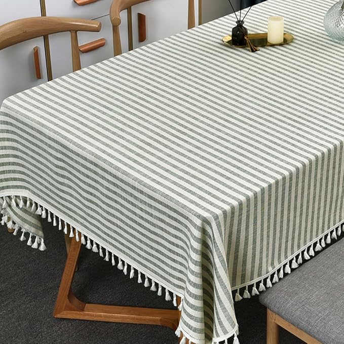 TruDelve Cloth Oblong Tablecloths Olive Green Stripe Cotton Tablecloth Washable 60 x 102 Tablecloths for Rectangle Tables (Green,102"x55",Rectangular)