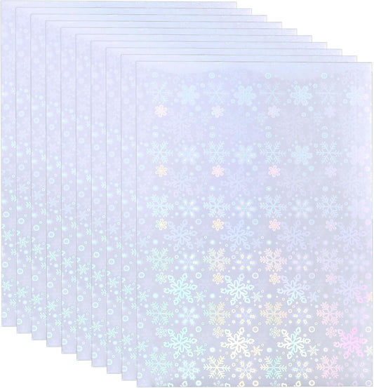 PATIKIL 11.7x8.3" Holographic Sticker Paper, 10Sheets A4 Polypropylene Self-adhesive Transparent Waterproof Laminate Overlay Film for Photo Cards Scrapbook Decorations, Snowflake