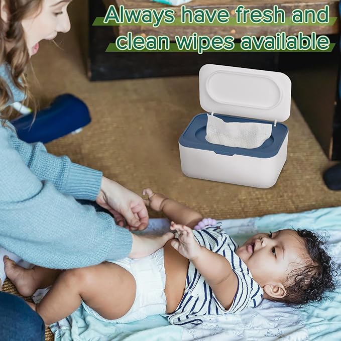 2 Pack Baby Wipes Dispenser, Wipes Case Baby Wipe Holder Keeps Wipes Fresh, Non-Slip, Easy Open & Close (2 Pack Blue)