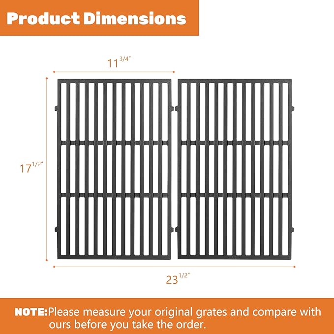 7638 Grill Grates for Weber Spirit I & II 300 Series, 17.5" Cast Iron Grates Replacement Parts for Weber E-310 E-330 S-310 S-315 Spirit 700 Genesis 1000-3500 Genesis Silver/Gold B & C, 2 Pack