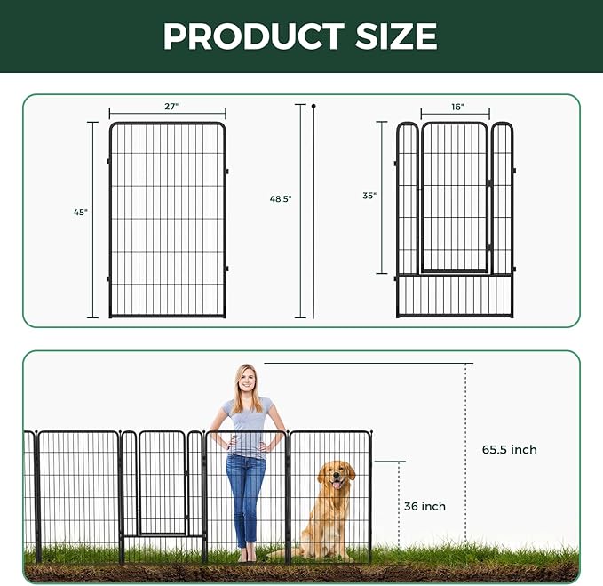 FXW Garden Fence Outdoor for The Yard – 45in(H) x 109.4ft(L) Heavy Duty Metal Animal Barrier for Dog and Rabbit, Decorative Dog Fence, 48 Panels, Black