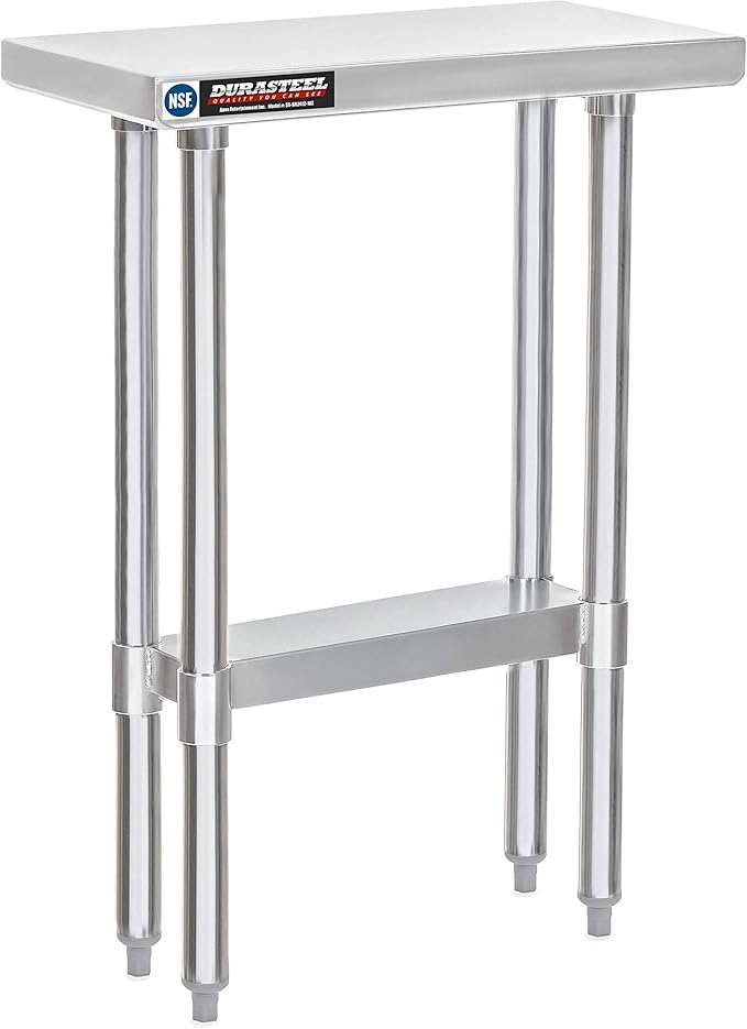 DuraSteel 24x12 Small Stainless Steel Table - NSF Metal Narrow Commercial Food Prep Side Worktable with Under Shelf - For Laundry Room, Kitchen, Outdoor Grill, Small Spaces
