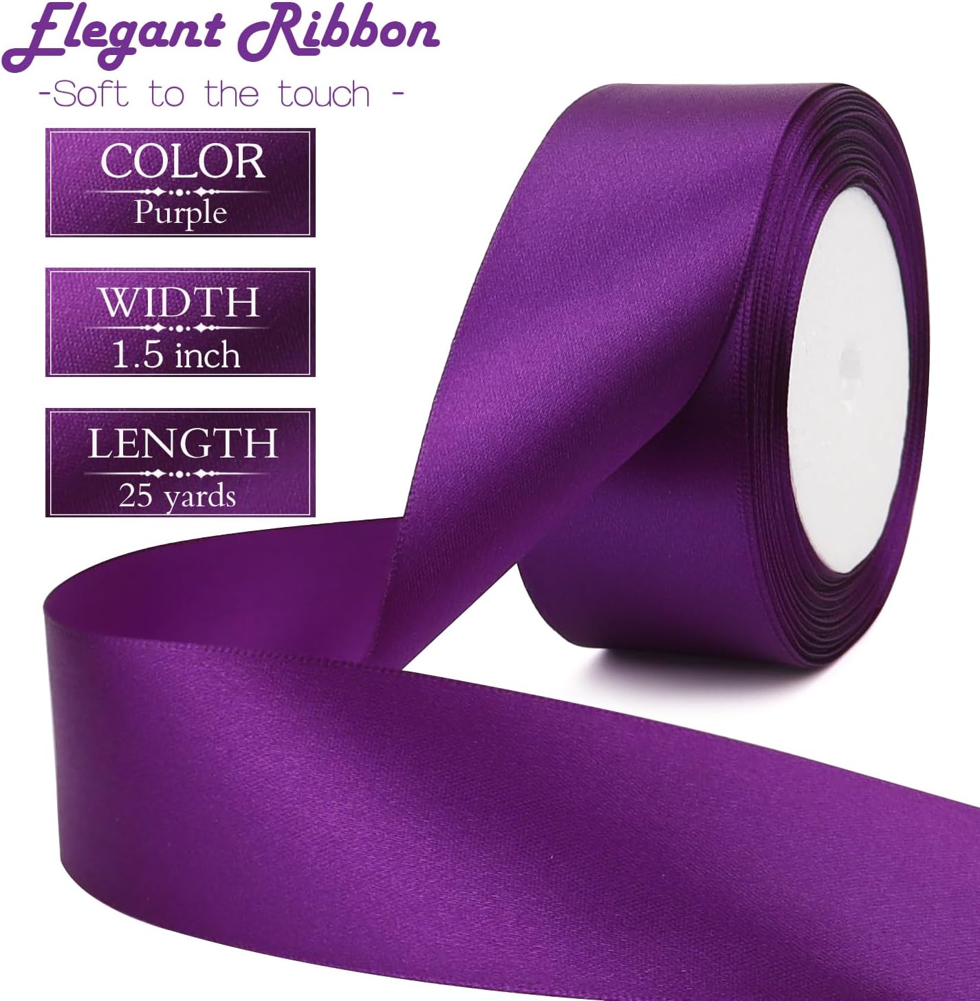Purple Solid Satin Ribbon 1-1/2 Inch 25 Yards Solid Polyester Fabric Ribbon for Gift Wrapping Wedding Christmas Baby Shower Birthday Party Decoration Handmade Immortal Flower Craft