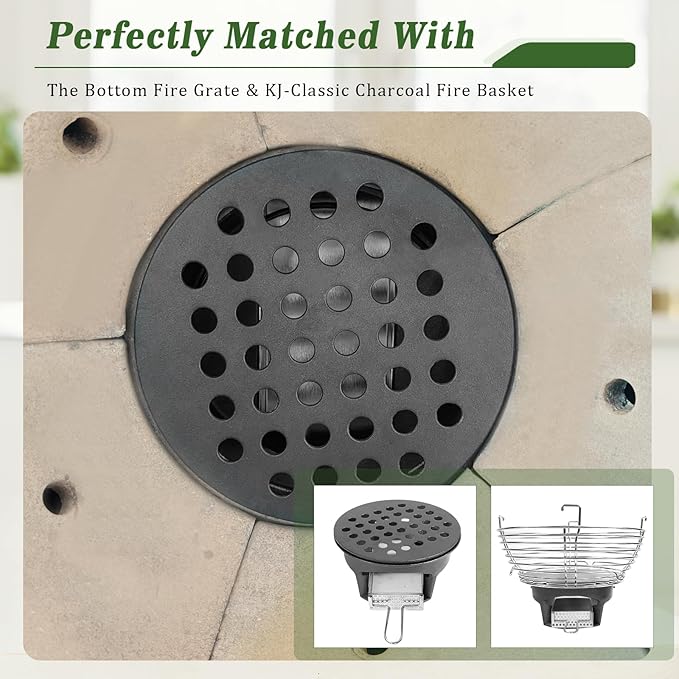 KAMaster 2 in 1 Cast Iron Ash Can Fit Kamado Grill Classic Joe,With Stainless Steel Slid Out Ash Drawer Remove Ash Easier,Ash Can With Foldable Handle Can Use With Fire Grate Or Charcoal Fire Basket