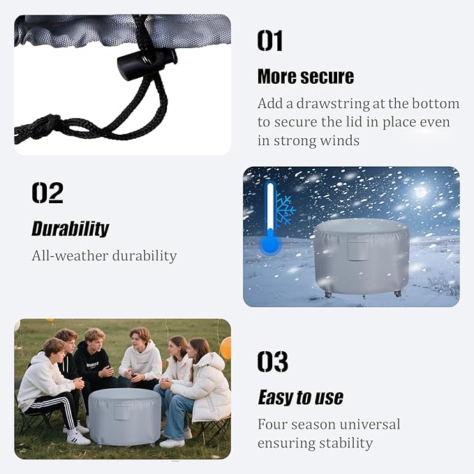 Chinchilla Heavy Duty 36 Inch Round Fire Pit Cover - 100% Waterproof & Weatherproof, Durable All-Season Protection for 33/34/35/36 Inch Propane Fire Pits and Tables