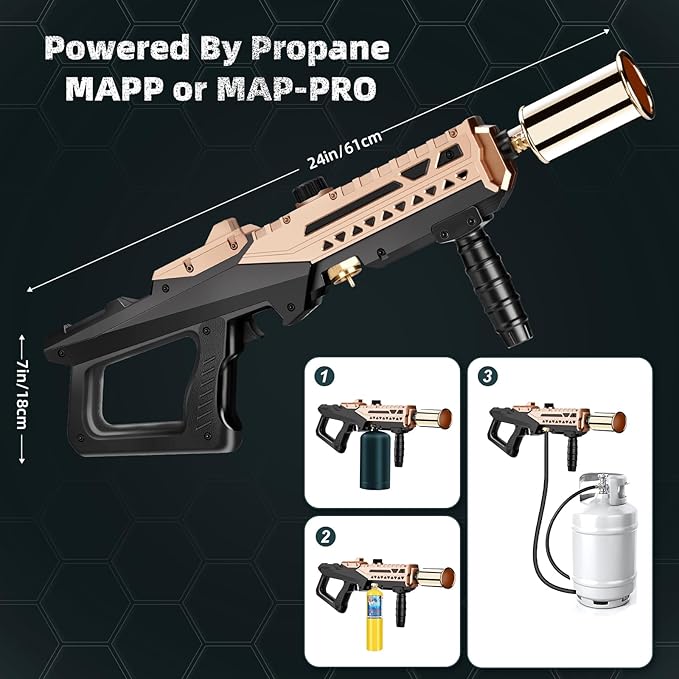 Flame Thrower Gun - Propane Cooking Torch Grill Lighter - Adjustable Flamethrower - Powerful Torch for BBQ, Campfire, Charcoal Wood, Weed (Tank Not Included)