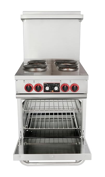 KoolMore 24 in. Commercial Electric Range with 4 Burners and 1 Standard Electric Oven in Stainless Steel - 208V 3-Phase, CSA Listed (KM-CR24-E)