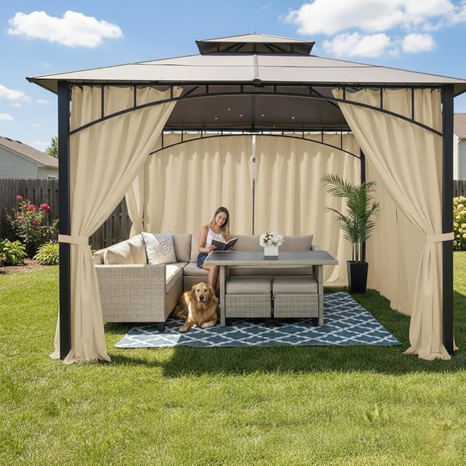 HolidayIdeas Rod Pocket Outdoor Patio Curtains Waterproof 6 Pcs 54x108 Inch- Protect Privacy & Weatherproof Balcony Outdoor Curtains for Apartments,Porch, Gazebo, Pergola, Sliding Glass Door, Cream