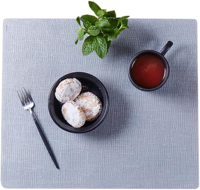 modern-twist 14 x 16 Silicone Placemat, BPA, PVC-Free Table Mat, Dishwasher Safe, Linen Print in Silver, Pack of 1
