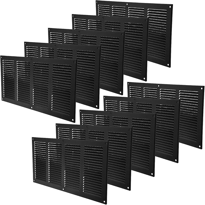 Vent Systems 16" x 8" Inch (Overall Dimensions) Pack of 10 - Anthracite - Air Vent Cover Metal Air Return Grill - Built-in Pest Guard Screen - HVAC Vent Duct Cover for Home Improvement