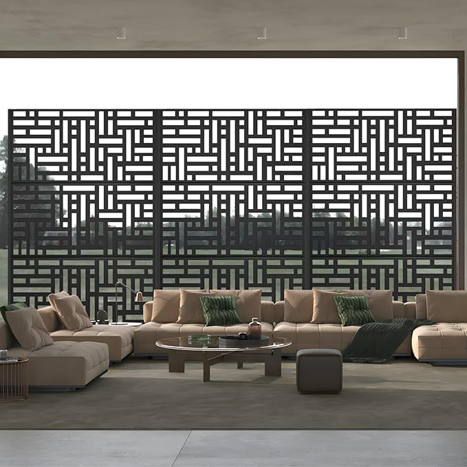72" H×47" W Metal Privacy Screen, Outdoor Indoor Privacy Screens with Stand Panels, Free Standing Decorative Privacy Screen for Patio