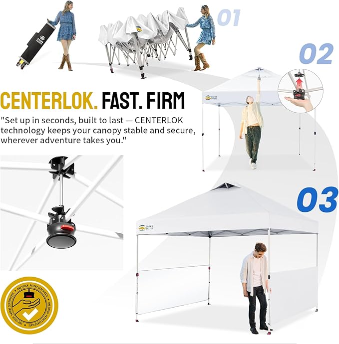 CROWN SHADES 10x10 Pop up Canopy Tent Instant Canopy with 150D Silver Coated Fabric Including 2 Half Sidewalls, 4 Ropes, 8 Stakes, 4 Weight Bags, STO 'N Go Bag, Grid White