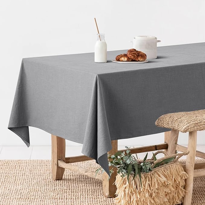 MIULEE Linen Cotton Blend Tablecloth Rectangle, Luxury Waterproof Stain Resistant Durable Farmhouse Oblong Table Cloth for Dining Party Christmas Weddings Birthday, 52 x 84 inch, Light Grey